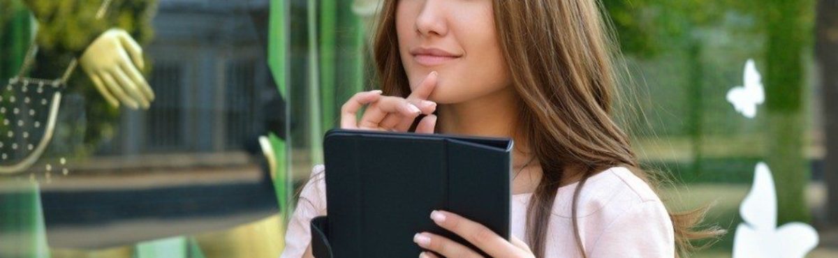 woman shopping with tablet image