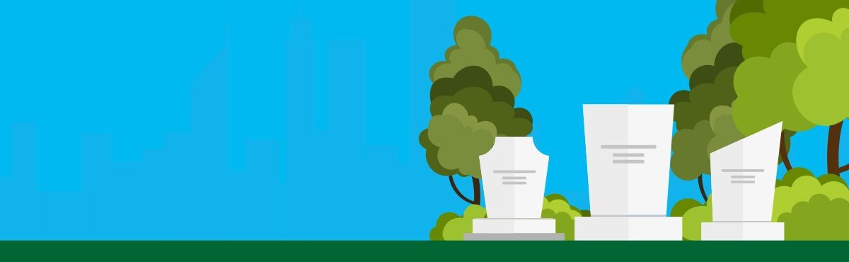 Illustration of grave stones under trees, representing the future of CRM
