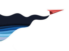 Image of a red paper airplane leaving a blue contrail. Customer data collection results take flight with dynamic unified customer profiles.