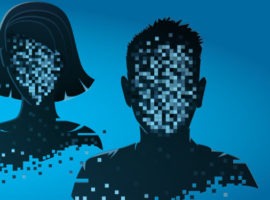 Two faceless people, a sign of anonymized identities of the privacy-first web with third party cookies going away. Customer data platform | CDP