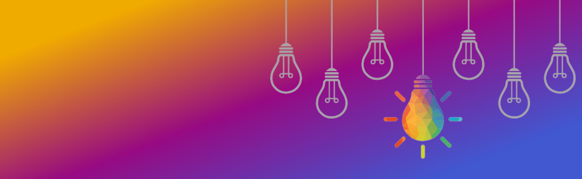 An image of lightbulbs on a gradient background represent startup trends 2024.