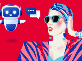 امرأة ترتدي عمامة تتفاعل مع روبوت محادثة ، مما يوضح التطورات في تقنية روبوتات الدردشة لإنشاء تجربة عملاء أفضل.