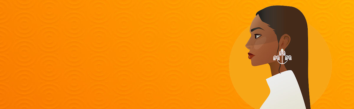 profile of a Black woman looking intently ahead, against an orange background.
