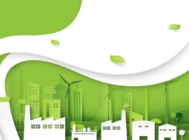 الصناعة الخضراء والطاقة النظيفة على خلفية مناظر المدينة الصديقة للبيئة ، والتي تمثل معنى ESG.