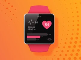 Smart watch with heart and vitals on screen, representing the Apple glucose monitor advancements.