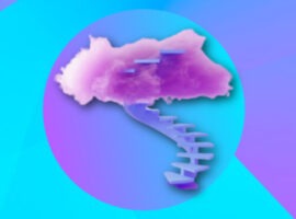 A blue staircase leads up to a pink cloud representing scaleup success.