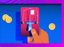 Illustration of a credit card sliding into a mousetrap, representing chargeback fraud and Visa Compelling Evidence 3.0