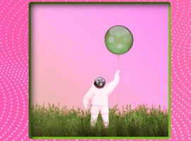Illustration of an astronaut standing in a field of grass, with a green balloon in his hand, representing 2025 utilities trends and the focus on sustainability within the industry.